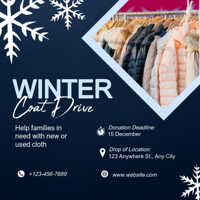 Purple Joyful Winter Coat Drive  Instagram Post template