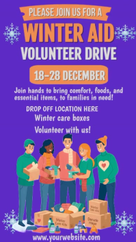 Purple Joyful Winter Volunteer Drive Instagram Reel template