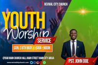 Purple Joyful Youth Worship Service Poster template