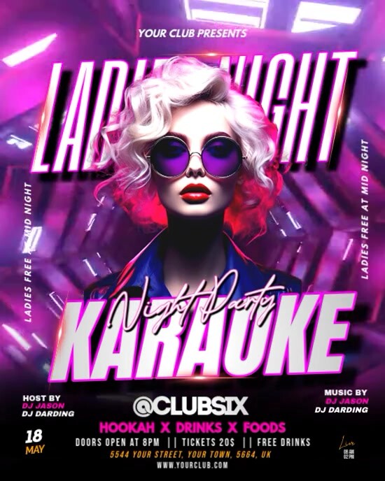 Purple Karaoke Ladies Night Party Video Flyer Instagram Portrait template