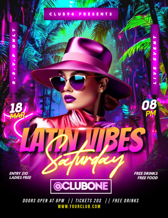 Purple Latin Night Party Flyer Flyer (us Letter) template