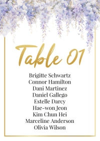 Purple lavender Floral Wedding Table Number A6 template