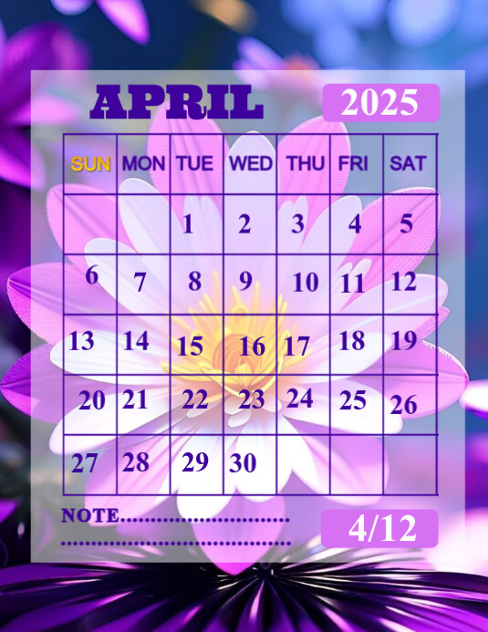Purple List-based April 2025 Calendar Flyer (us Letter) Template