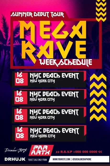 Longton Mega Rave Purple List-based Black Futuristic Mega Rave Template | PosterMyWall