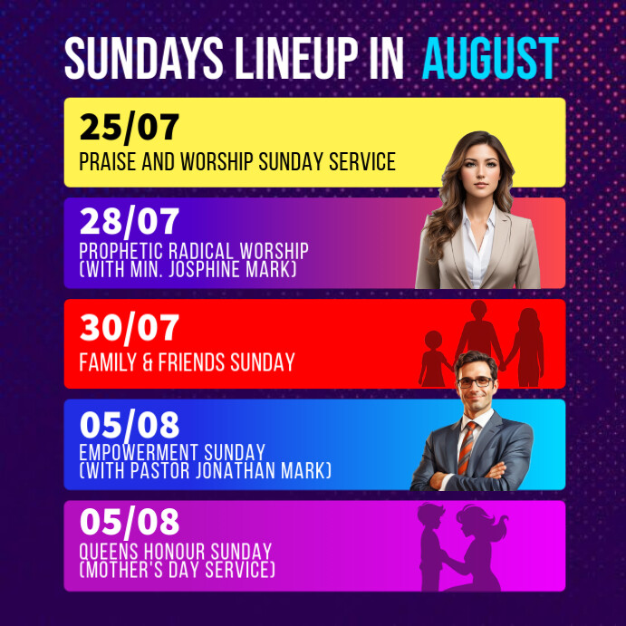 Purple List-based Church Schedule Instagram Post Instagram-opslag template