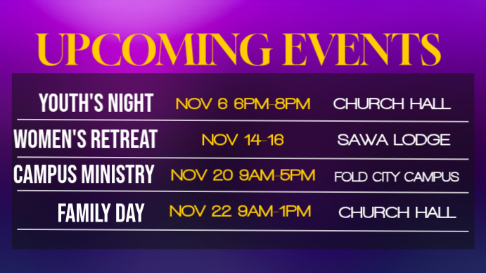 Purple List-based Church Upcoming Events Schedule Youtube Thumbnail ...