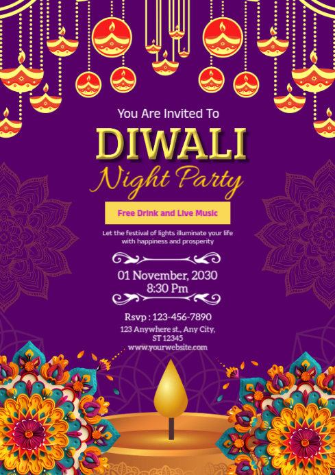 Purple List-based Diwali A4 template