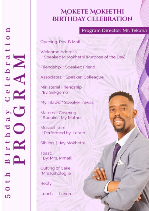 Purple List-based Event Program  A4 template