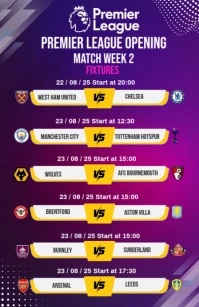 Purple List-based Football Match Fixtures  Half Page Wide template