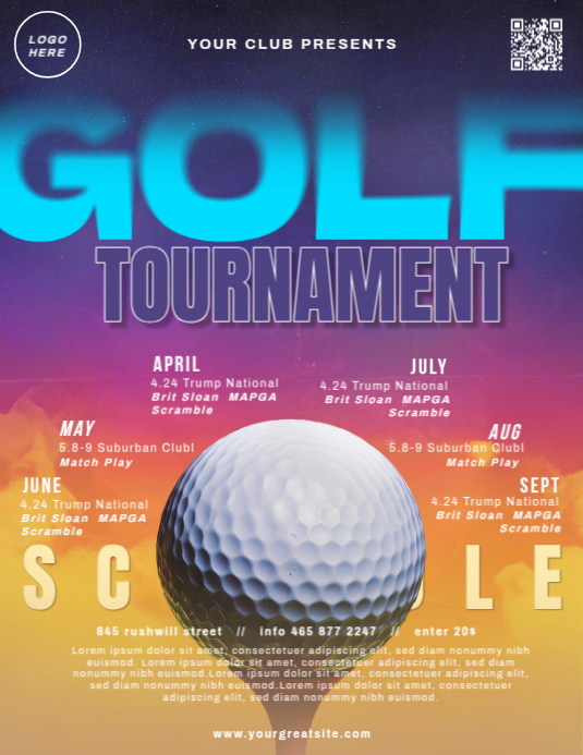 Purple Listbased Golf Tournament Schedule Flyer (us Letter) Template