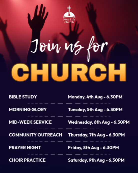 Purple List-based Join Our Church Midweek Weekly Services Order Of Services Instagram Portrait template