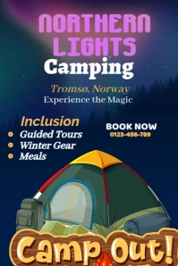 Purple List-based Northern Lights Camping Poster template
