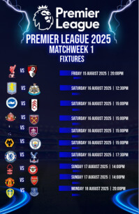 Purple List-based Premier League Fixtures  Half Page Wide Halve pagina breed template