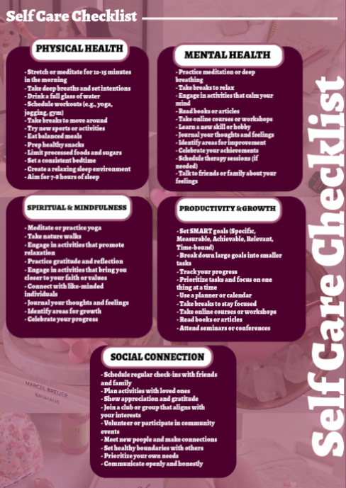 Purple List-based Self Care Checklist Design A6 Template | PosterMyWall
