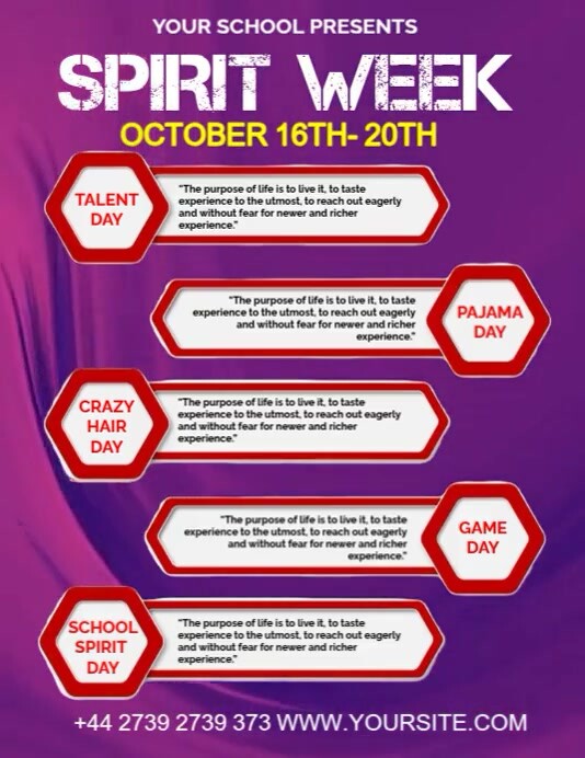 Purple List-based Spirit Week – School Event Video Flyer/poster Template Flyer (us Letter) 传单(美国信函)