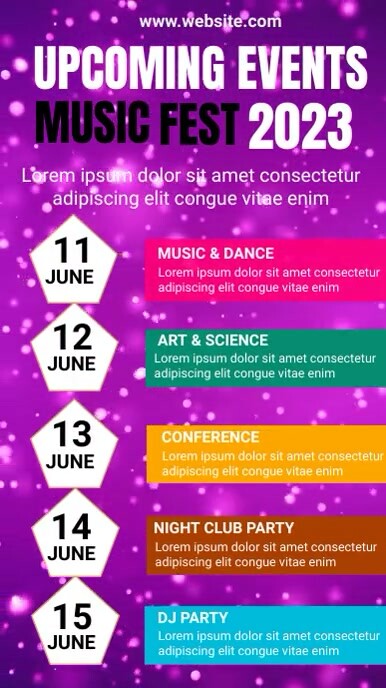 Purple List-based Upcoming Event Music Fest Template | PosterMyWall