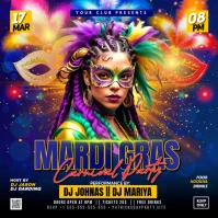 Purple Mardi Gras Carnival Party Flyer Instagram Post template