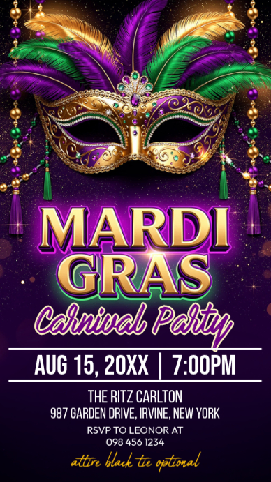 Purple Mardi Gras Carnival Party Instagram Story Template | PosterMyWall