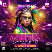 Purple Mardi Gras Carnival Party Video Flyer Instagram Post Wpis na Instagrama template
