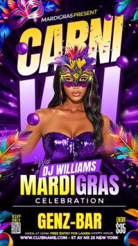 Purple Mardi Gras Celebration Instagram Story Video template