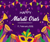 Purple Mardi Gras Celebration Medium Rectangle 中矩形广告 template