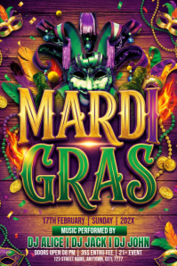 Purple Mardi Gras Celebration Poster template