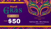 Purple Mardi Gras Gift Voucher Business Card template