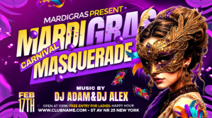 Purple Mardi Gras Masquerade Digital Display template