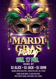 Purple Mardi Gras Party A6 template