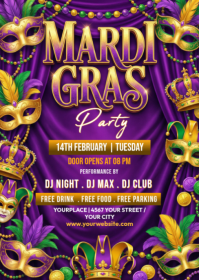 Purple Mardi Gras Party A6 template