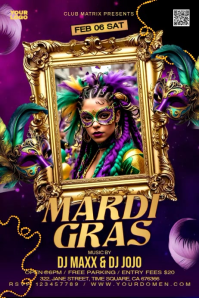 Purple Mardi Gras Party Banner 4' × 6' Video template