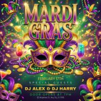 Purple Mardi Gras Party Instagram Post template