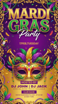 Purple Mardi Gras Party Instagram Story template