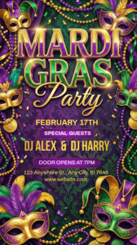 Purple Mardi Gras Party Instagram Story template