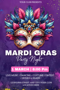 Purple Mardi Gras Party Pinterest Graphic template