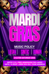 Purple Mardi Gras Party Poster template