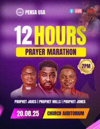 Purple Maximalist 12 Hours Prayer Marathon Church Flyer | Editable Church Flyer | Prayer Flyer Flyer template
