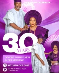 Purple Maximalist 30th Marriage Anniversary Invitation Instagram Portrait template