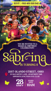 Purple Maximalist 3d Maximalist Editable Encanto Kids' Birthday Event Flyer Invitation A4 Instagram template