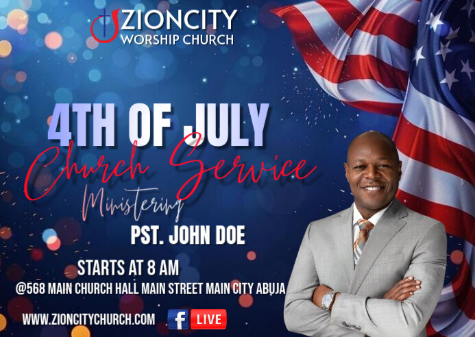 Purple Maximalist 4th Of July Church Service Postcard Template ...