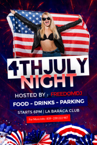 Purple Maximalist 4th Of July Night Party Flyer Template With Fireworks & Dj Theme Poster
