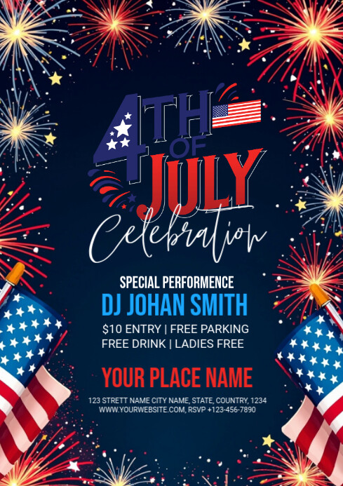 Purple Maximalist 4th Of July Party Invitation A4 template
