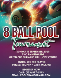 Purple Maximalist 8 Ball Pool Tournament Flyer Flyer (us Letter) template