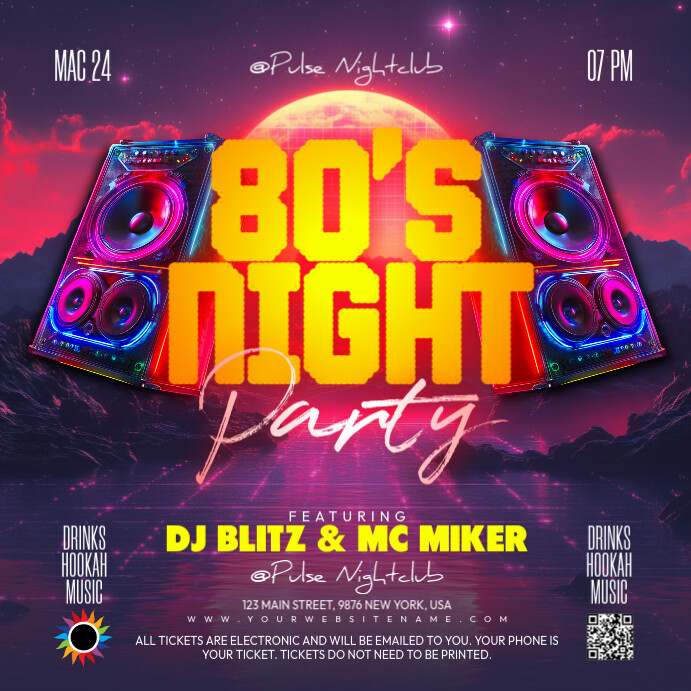 Purple Maximalist 80s Night Instagram Post template