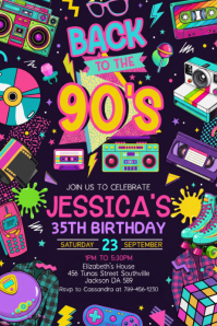 Lilla 90s Birthday Party Banner 4' × 6' Template