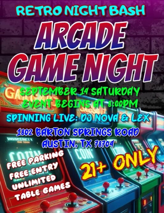 Purple Maximalist  Arcade Game Competition Flyer  Flyer (us Letter) template