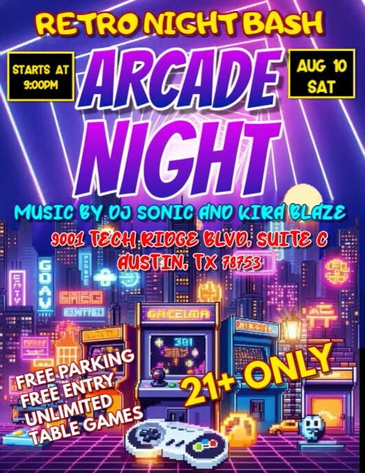 Purple Maximalist Arcade Game Competition Flyer (us Letter) template