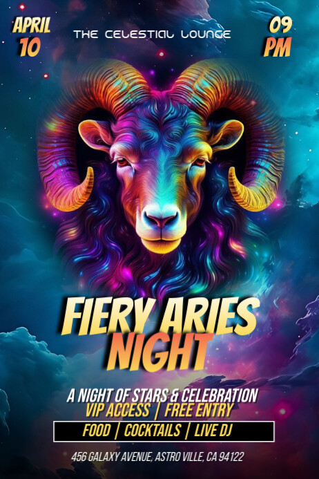Purple Maximalist Aries Bash Party  Poster template