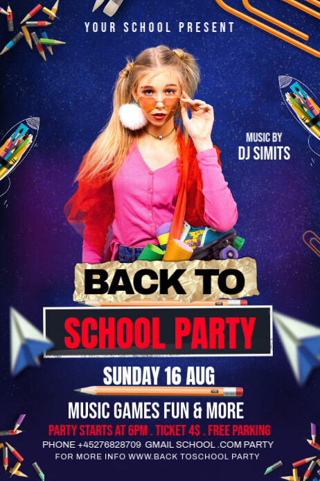 Purple Maximalist Back To School Party Poster template