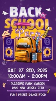 Purple Back to School Party Digitalanzeige Template